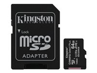 Kingston Canvas Select Plus - Carte mémoire flash (adaptateur microSDXC vers SD inclus(e)) - 64 Go - A1 / Video Class V10 / UHS Class 1 / Class10 - microSDXC UHS-I (pack de 3) SDCS2/64GB-3P1A