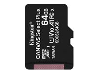 Kingston Canvas Select Plus - Carte mémoire flash - 64 Go - A1 / Video Class V10 / UHS Class 1 / Class10 - microSDXC UHS-I SDCS2/64GBSP
