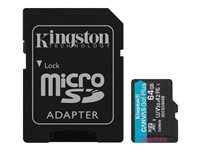 Kingston Canvas Go! Plus - Carte mémoire flash (adaptateur microSDXC vers SD inclus(e)) - 64 Go - A2 / Video Class V30 / UHS-I U3 / Class10 - microSDXC UHS-I SDCG3/64GB