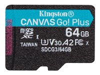 Kingston Canvas Go! Plus - Carte mémoire flash - 64 Go - A2 / Video Class V30 / UHS-I U3 / Class10 - microSDXC UHS-I SDCG3/64GBSP