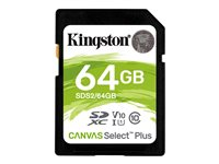 Kingston Canvas Select Plus - Carte mémoire flash - 64 Go - Video Class V10 / UHS-I U1 / Class10 - SDXC UHS-I SDS2/64GB