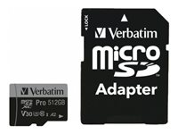 Verbatim PRO U3 - Carte mémoire flash (adaptateur microSDXC vers SD inclus(e)) - 512 Go - A2 / UHS-I U3 / Class10 - microSDXC UHS-I 47046