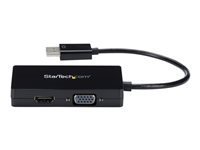 StarTech.com Adaptateur de voyage DisplayPort vers VGA / DVI / HDMI - Convertisseur vidéo DP 3-en-1 - 1920x1200 / 1080p - Noir - Adaptateur vidéo - DisplayPort mâle pour HD-15 (VGA), DVI-D, HDMI femelle - 26.6 m - noir - actif, support 1920 x 1200 (WUXGA) DP2VGDVHD